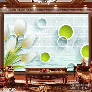 Tranh 3d treo tường hoa tulip trắng trên mặt nước trong