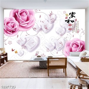 Tranh 3d nghệ thuật những bông hồng bên đàn bướm vàng