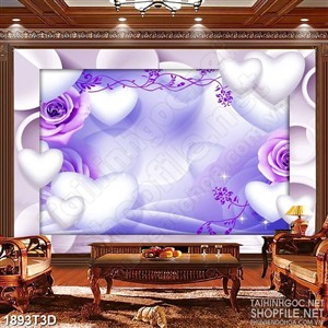 Tranh 3d nghệ thuật những bông hồng tím trên mặt nước