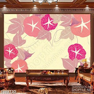 Tranh 3d nghệ thuật những bông hoa đỏ và chiếc lá psd