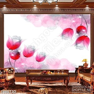 Tranh 3d nghệ thuật những bông hoa phù du màu hồng