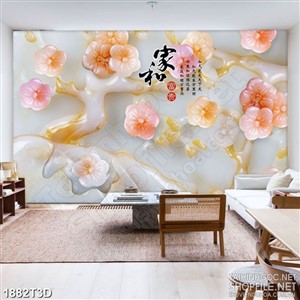 Tranh 3d dán tường cây hoa đào trên núi cao giả ngọc