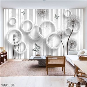 Tranh 3d nghệ thuật đàn bướm bên vườn hoa bồ công anh