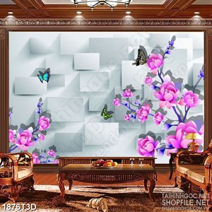 Tranh 3d treo tường bướm xinh đạu trên những cành hoa