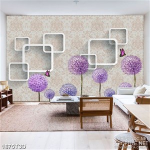 Tranh 3d  trang trí đàn bướm đậu trên bông hoa tú cầu