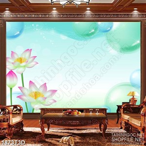 Tranh 3d nghệ thuật bông hoa sen trên nên màu xanh