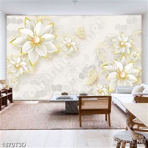 Tranh 3d dán tường những bông hoa và đàn bướm xinh