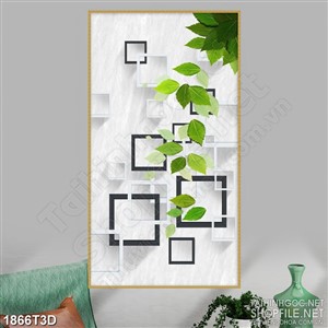 Tranh 3d dán tường những chiếc lá rụng rơi bên ô vuông