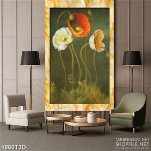 Tranh 3d treo tường cây hoa cánh mỏng trên đồng cỏ