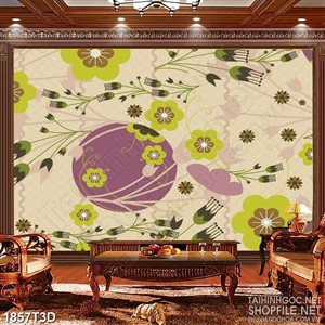 Tranh 3d nghệ thuật những bông hoa nhí màu xanh lá mạ