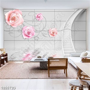 Tranh 3d  trang trí đóa hoa hồng trên mặt nước trong psd