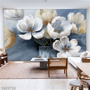 Tranh 3d nghệ thuật những bông hoa vẽ màu nước nở rộ