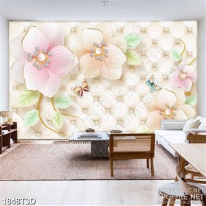 Tranh 3d treo tường những bông hoa màu hồng phấn psd