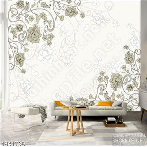 Tranh 3d nghệ thuật những bông hoa đơn sắc trên tường