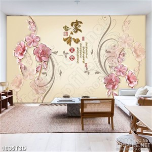 Tranh 3d  trang trí những bông hoa hồng bên đàn bướm