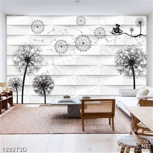 Tranh 3d nghệ thuật hoa bồ công anh bay trong gió chiều