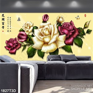 Tranh 3d  trang trí những bông hoa hồng và đàn bướm