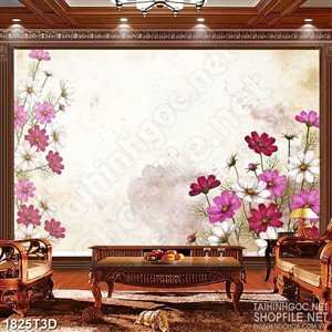 Tranh 3d nghệ thuật những nhành hoa nhí nhiều màu săc