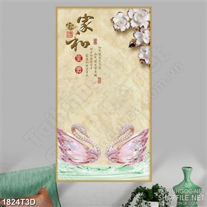 Tranh 3d treo tường đôi thiên nga thủy tinh màu hồng