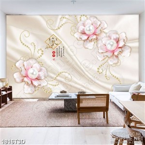 Tranh 3d treo tường bông hoa đính ngọc dáp lá vàng psd