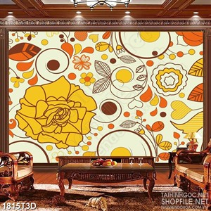 Tranh 3d  trang trí bông hoa hồng bên họa tiết chiếc lá