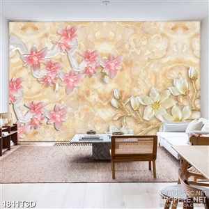 Tranh 3d  trang trí những cành hoa mộc lan nhiều màu sắc