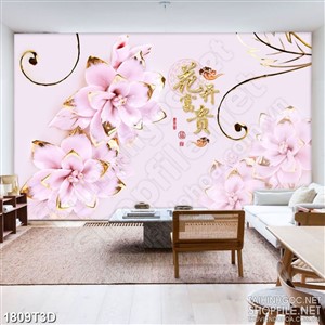 Tranh 3d nghệ thuật bông hoa hồng giả ngọc thân dáp vàng