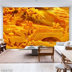 Tranh 3d treo tường chú ngựa phi bên cây cầu giả ngọc