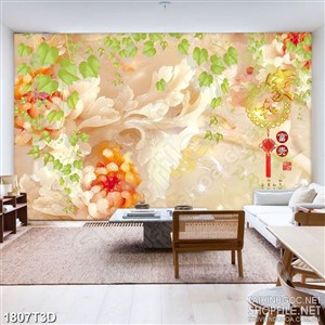 Tranh 3d  trang trí chiếc lá xanh bên bông cúc giả ngọc