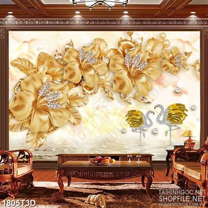 Tranh 3d nghệ thuật những bông hoa dâm bụt dáp vàng