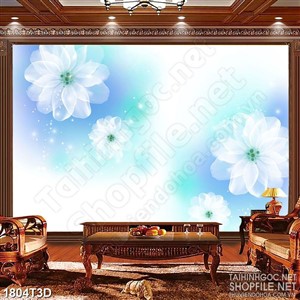 Tranh 3d treo tường những bông hoa trắng cánh mỏng