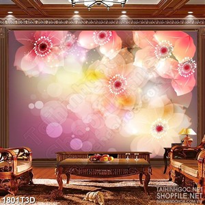 Tranh 3d nghệ thuật những bông hoa phù du lấp lánh psd