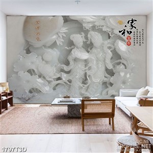 Tranh 3d nghệ thuật những nàng tiên bên hoa sen giả ngọc