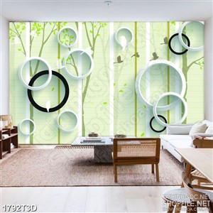 Tranh 3d treo tường khu rừng xanh lá và đàn chim hót