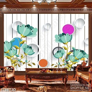 Tranh 3d treo tường những bông hoa màu xanh bầu trời