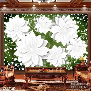 Tranh 3d dán tường những bông hoa màu trắng tinh khiết