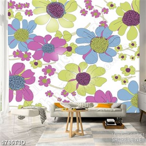 Tranh 3d nghệ thuật những bông hoa nhiều màu sắc psd