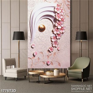 Tranh 3d  trang trí những bông hoa màu hồng giả ngọc