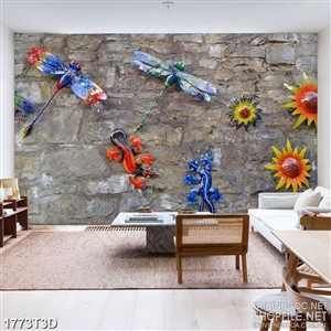 Tranh 3d nghệ thuật chuồm chuồm và thạch sùng psd