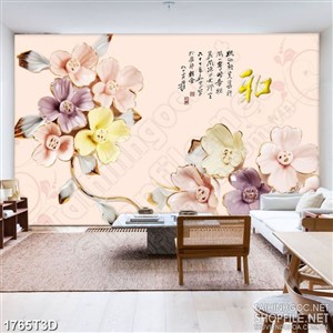 Tranh 3d nghệ thuật bông hoa nhiều màu sắc giả ngọc