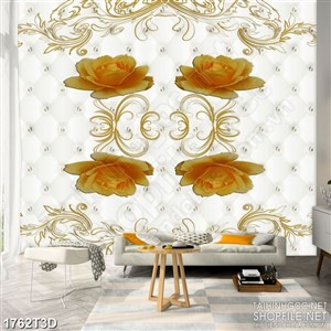 Tranh 3d dán tường những bông hoa hồng trên nền lụa