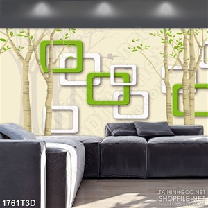 Tranh 3d nghệ thuật khu rừng xanh trên nền hình vuông