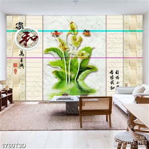 Tranh 3d treo tường hoa sứ trên mặt nước và đàn bướm