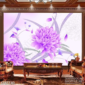 Tranh 3d nghệ thuật đóa hoa cánh mỏng màu tím nở rộ