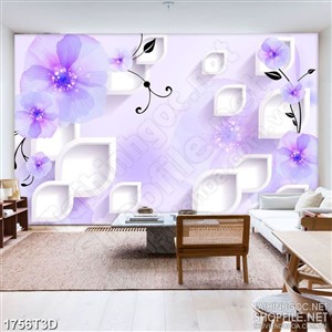 Tranh 3d treo tường bông hoa cánh mỏng màu tím nở rộ