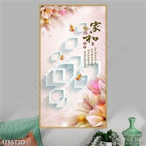 Tranh 3d  trang trí đóa hoa khoe sắc bên đàn bướm xinh