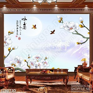 Tranh 3d dán tường đàn chim bay lượn bên hoa mộc lan