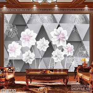 Tranh 3d treo tường rừng hoa trắng trên nền tam giác