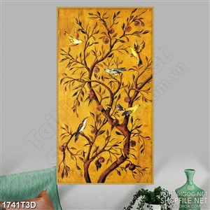 Tranh 3d nghệ thuật những chú chim đậu trên cành cây