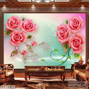 Tranh 3d treo tường những bông hoa hồng giả ngọc psd